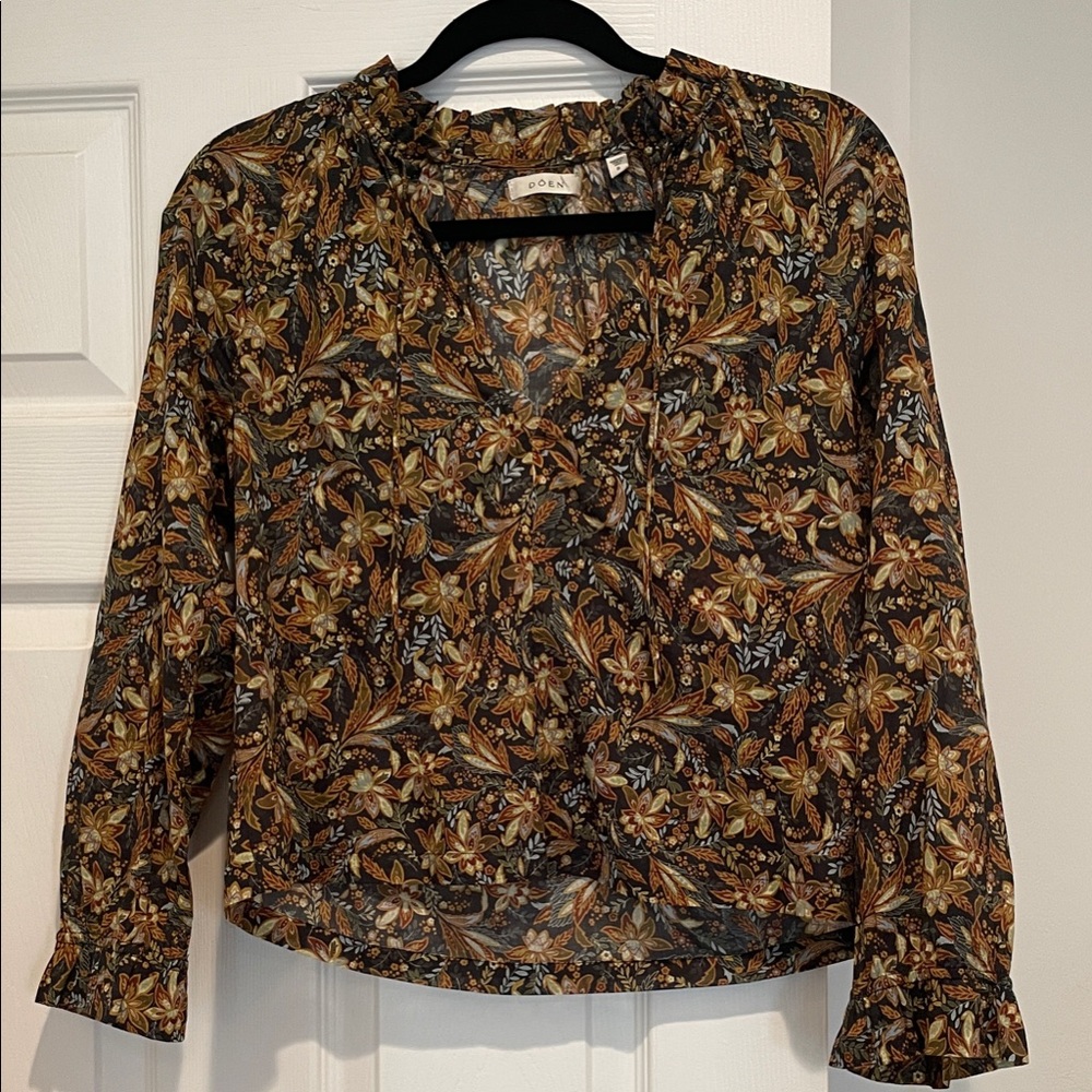 Doen Black and Brown Floral Blouse like new